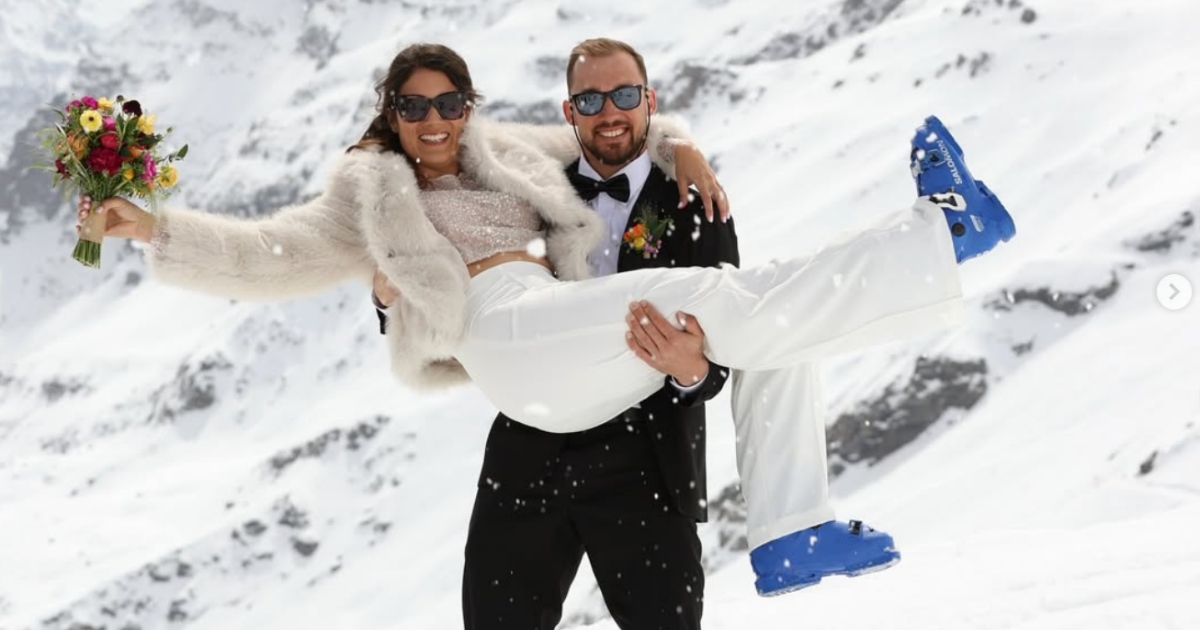 Viděli jste někdy svatbu na lyžích? Olympijský šampion si splnil sen přímo na sjezdovce